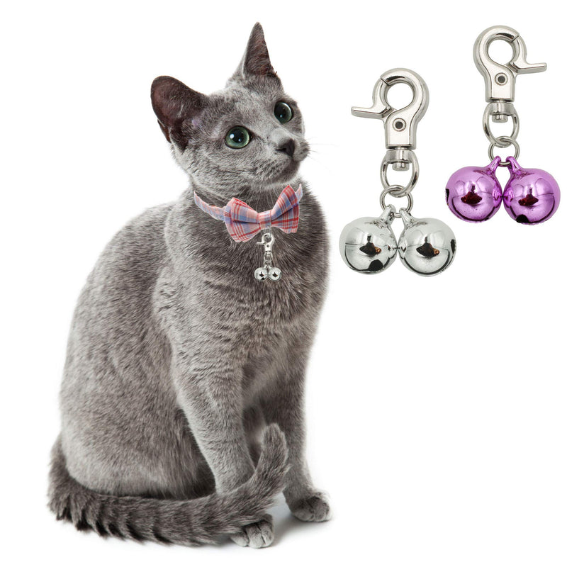 KITTAIL Bells for Dog Collars - 2 Pack Stainless Steel Bell Necklace for Dogs & Cat - Pet Pendant Accessories Training Collar Charm with Heavy Duty Snap Clips Silver & Pink - BeesActive Australia