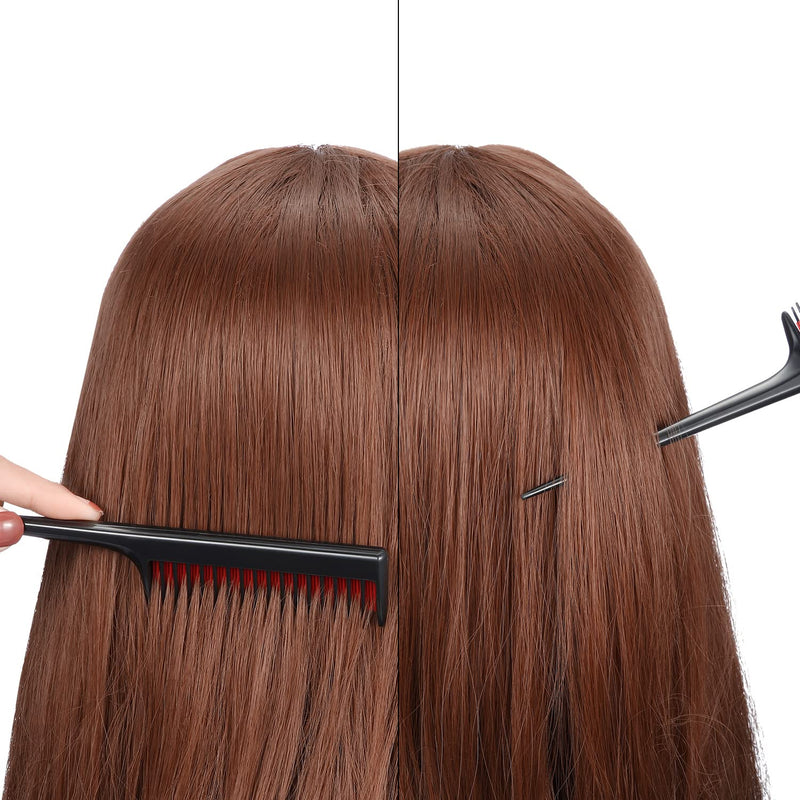 3 Piece Triple Teasing Comb, Rat Tail Combs for Women, Tool Structure Tease Layers Rattail Comb, Rat Tail Comb for Back Combing Root Teasing, Adding Volume, Evening Styling (Black and Red) Black and Red - BeesActive Australia