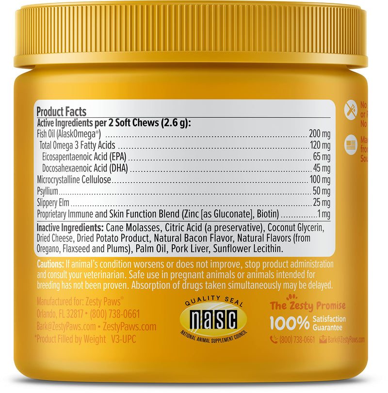 Zesty Paws Hairball Bites for Cats - Cat Furball Control - Functional Supplement with Omega 3 Fish Oil EPA & DHA + Mineral Oil, Zinc, Biotin & Psyllium Husk - Supports Gut & Skin Health - 60 Count - BeesActive Australia