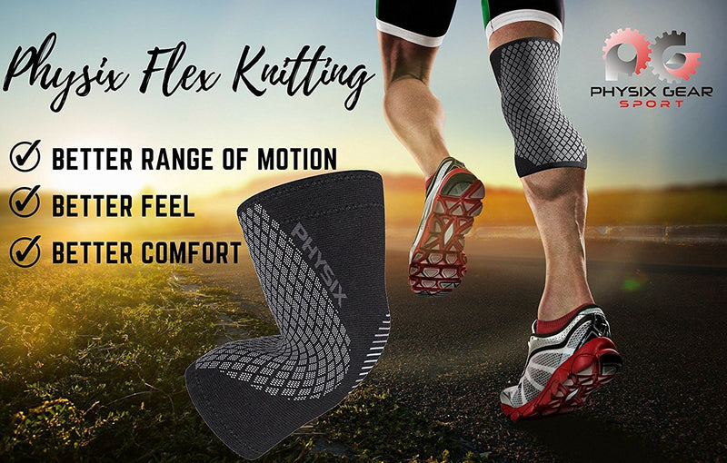 Physix Gear Sport Knee Support Brace - Best No-Slip Knee Braces for Knee Pain Women & Men, Compression Knee Sleeves for Running Workout Walking Hiking Sports Arthritis ACL Torn Meniscus Medium | 17"-19.5" Black/Grey (Single) - BeesActive Australia