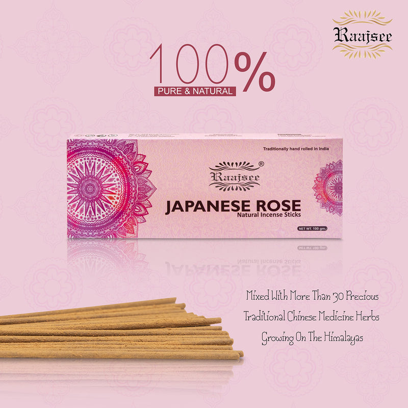 Raajsee Japanese Rose Incense Sticks 100 Gm Pack-100% Pure Organic Natural Hand Rolled Free from Chemicals-for Church,Aromatherapy,Relaxation,Meditation & Sensual Therapy - BeesActive Australia