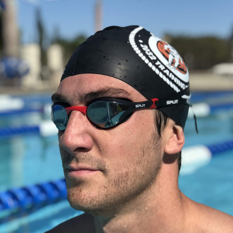 Fluidix Swimming Goggles | Low Profile, Comfy & Adjustable Fit | Hydrodynamic Wide Angle Lenses | Anti Fog Black/Red - BeesActive Australia