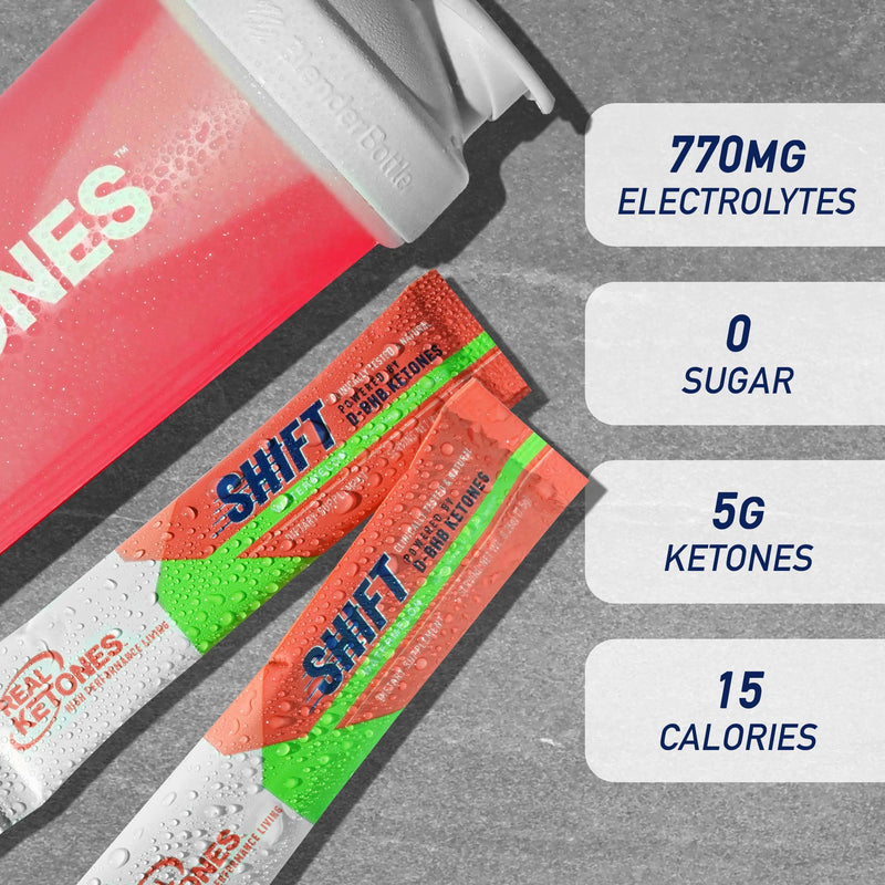Real Ketones Shift Watermelon Exogenous Keto D BHB Powder + Keto Electrolytes, 30 Drink Mix Packets for Rapid Ketosis - BeesActive Australia