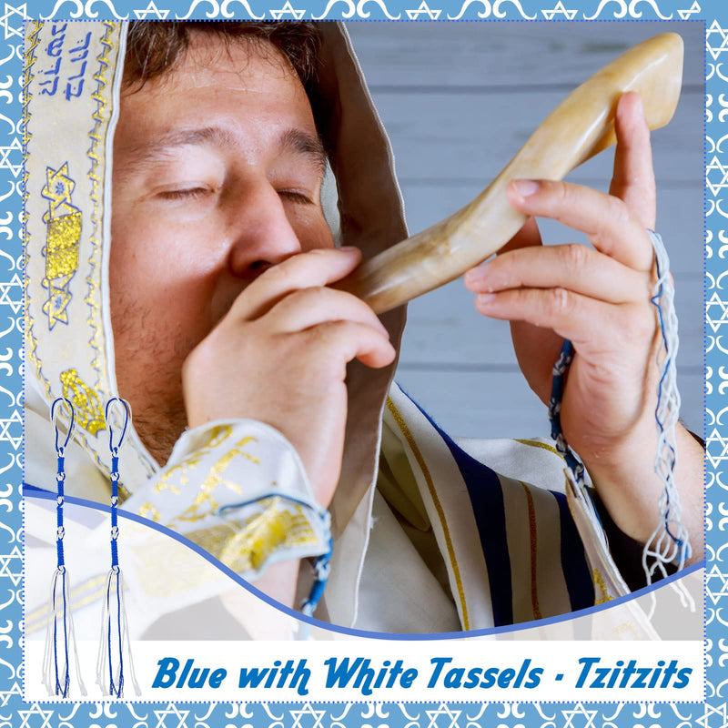 Tzitzits White with Blue Thread Royal Blue Small Tassels Prayer Shawl Accessories Fringes Home Decor Tassels (8 Pieces) Blue, White 8 - BeesActive Australia