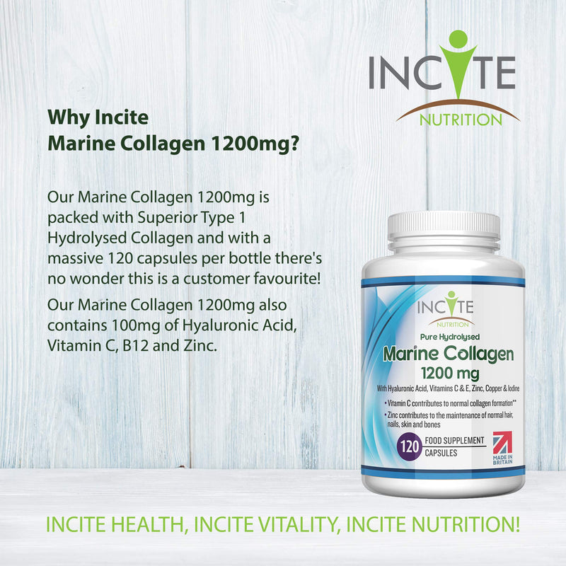 Marine Collagen 1200mg | 120 High Strength Collagen Capsules Supplements for Women & Men Pure Superior Type 1 Hydrolysed Marine Collagen Enhanced with Vitamins C, E, B12, Copper, Zinc and Iodine. - BeesActive Australia