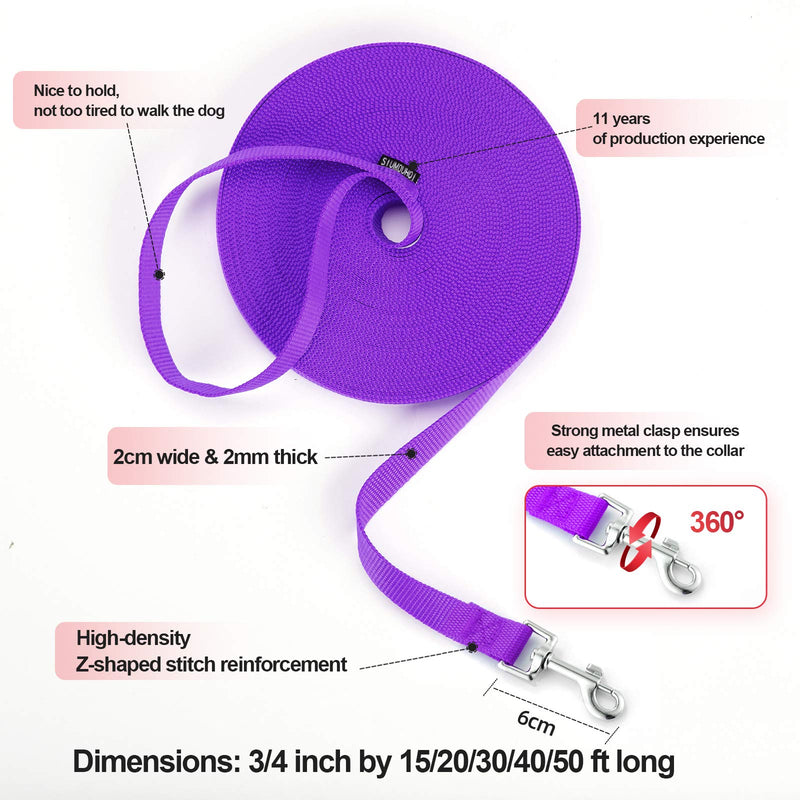 Siumouhoi Dog/Puppy Obedience Recall Training Agility Lead-15 ft 20 ft 30 ft 40 ft 50 ft Long Leash -for Training Leash, Play, Safety, Camping,or Backyard 20 Feet Purple - BeesActive Australia