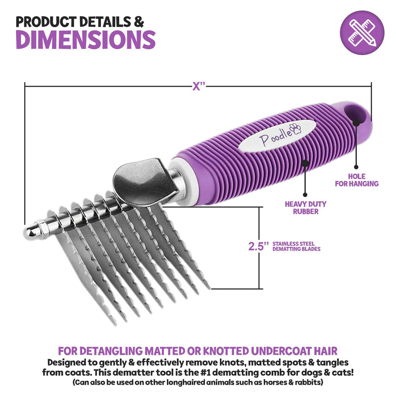 Poodle Pet Bundle - Dematting Fur Rake Comb Brush Tool with Steel Safety Blades for Detangling Matted or Knotted Undercoat Hair and Slicker Brush for Small and Large Dogs Pet Hair Remover - BeesActive Australia