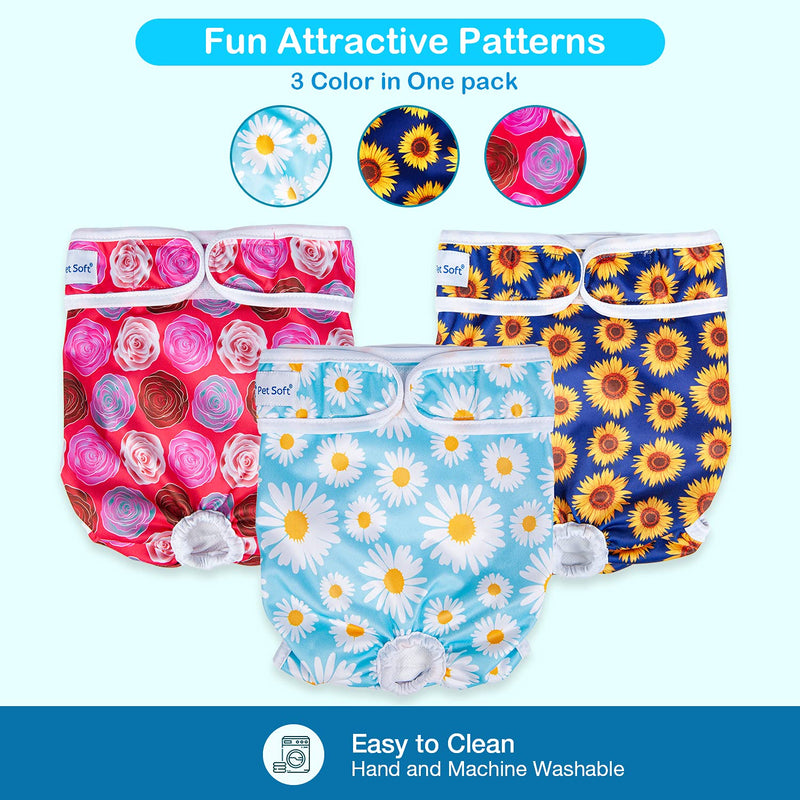 Pet Soft Washable Female Diapers (3 Pack) - Female Dog Diapers, Comfort Reusable Doggy Diapers for Girl Dog in Period Heat Flowers X-Small (Pack of 3) - BeesActive Australia