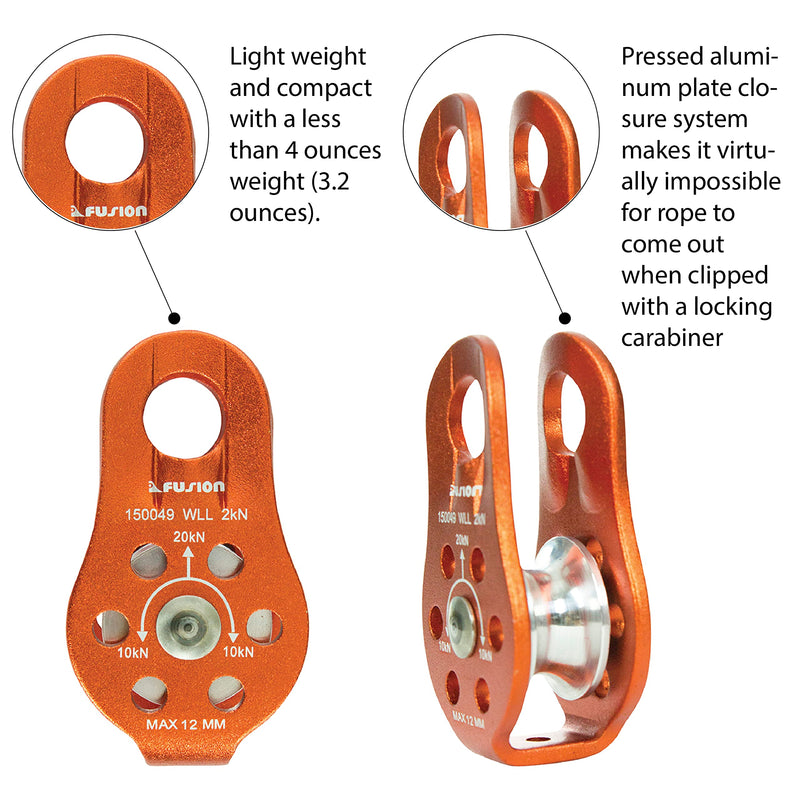 Fusion Climb Nuro Fixed Side Aluminum Pulley Orange 20KN - BeesActive Australia