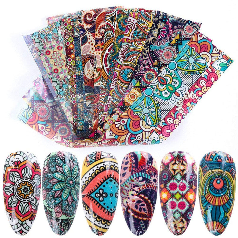 Lookathot 10Sheets Retro Totem Small Floral Flower Rose Pattern Sky Stars Nail Art Stickers Symphony Foil Paper Printing Transfer Acrylic Decals DIY Decoration Tools - BeesActive Australia