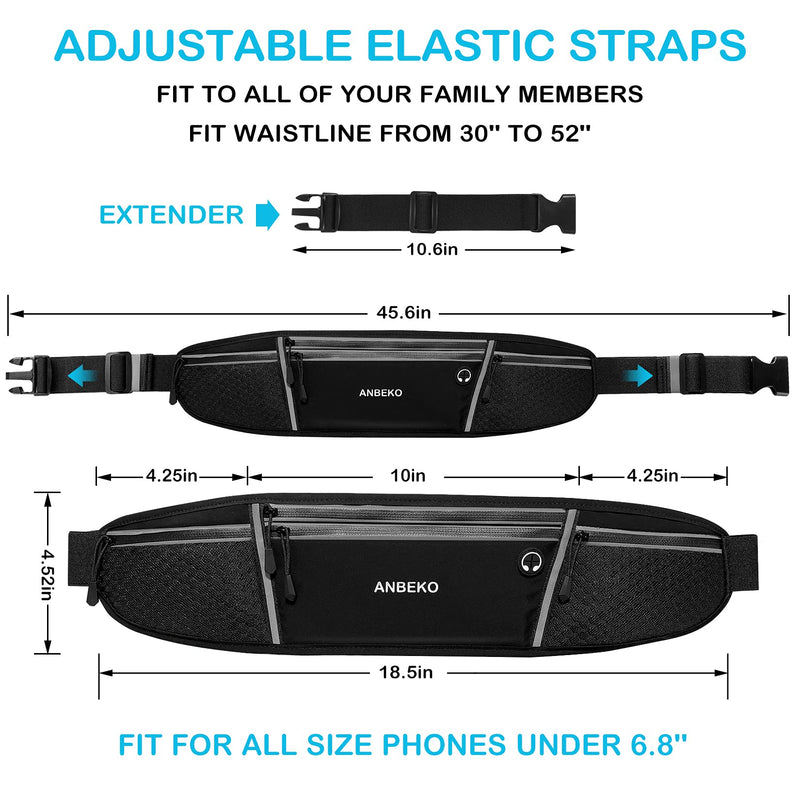 ANBEKO Universal Running belt with Extender, Large Capacity Runner Waist Pack with 4 Pockets,Hiking Travel Camp Running Workout Belt Bag,Reflective No Bounce Waist Bag,Easy Carry any Large Phones - BeesActive Australia