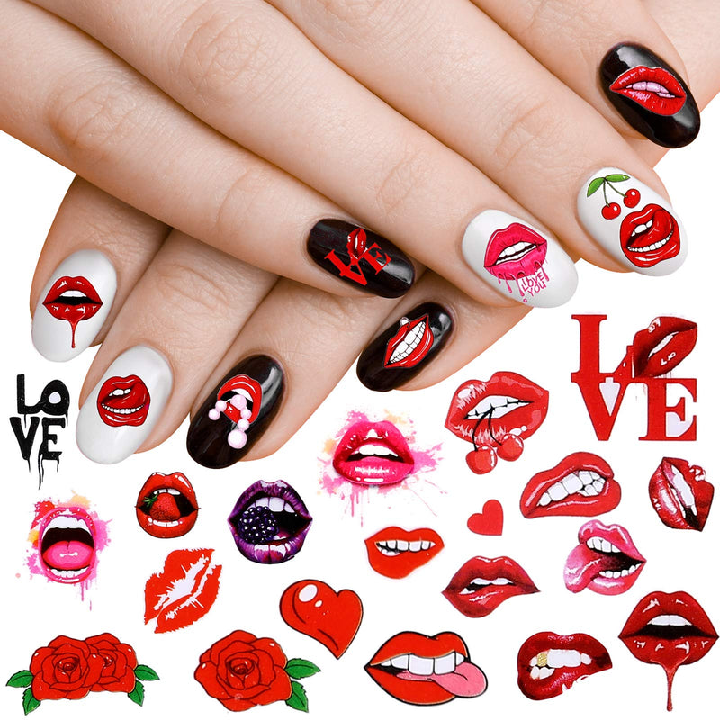 32 Sheets Lips Nail Art Stickers Valentine's Day Nail Sticker Lips Design Beauty Different Patterns Decals Self-Adhesive Nail Art Decals Stickers for Lips Girl Cool Decoration - BeesActive Australia