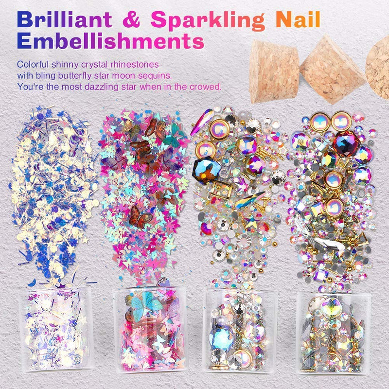 Morovan Nail Kit Nail Gems Rhinestone Nail Art Nail Glue Gel 0.5oz Mutishape K9 Glass Crystal Nail Rhinestones jewels with Dotting Pen Tweezer Nail Supplies for Acrylic Nails DIY Craft Nail Assecories - BeesActive Australia