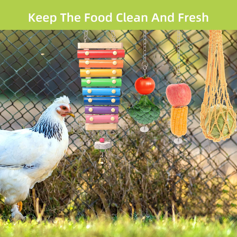 KAKUNM Chicken Toys for Coop 7PCS | Chicken Xylophone | Chicken Swing Set | Chicken Mirror Toy | Chicken Flexible Ladder | Chicken Vegetable String Bag and Hanging Feeder - BeesActive Australia