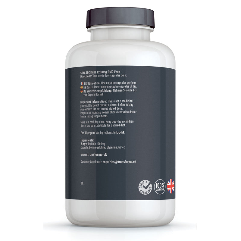 Transforme Lecithin Capsules 1200mg, 240 Softgels, Natural Source Phospholipids, Choline, High Strength, Gluten Free - BeesActive Australia