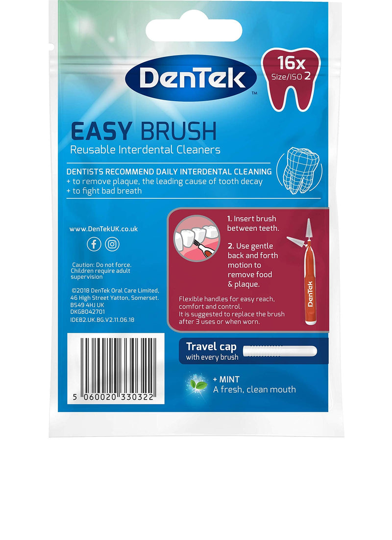 DenTek Easy Brush Interdental Brushes, ISO2/0.5mm for removing food and plaque between teeth. 16 Pack 16 Count (Pack of 1) - BeesActive Australia