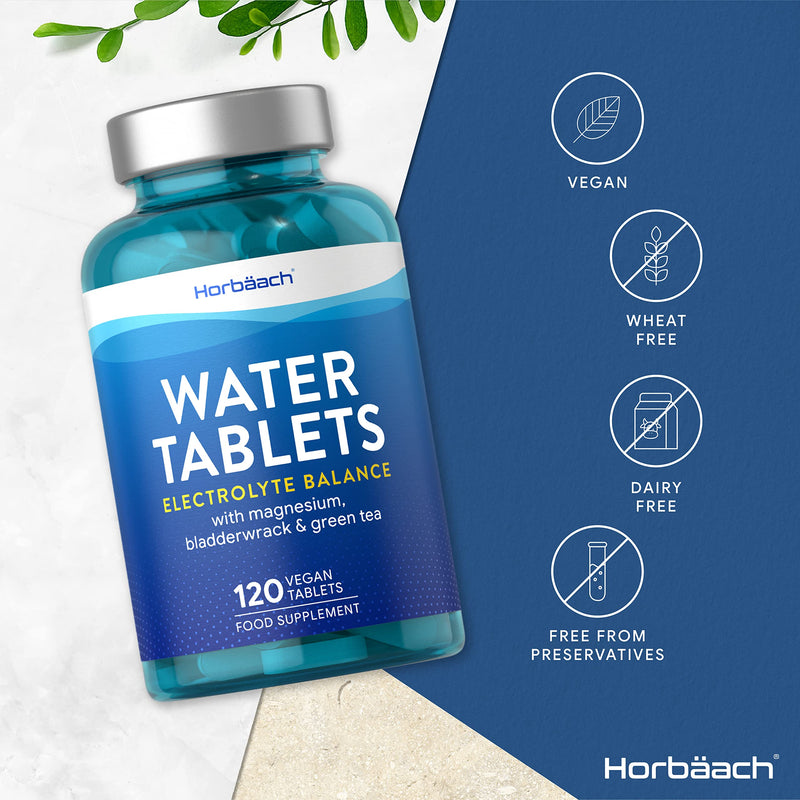 Water Tablets | 120 Tablets | Vegan Electrolyte Balance for Women and Men | by Horbaach - BeesActive Australia