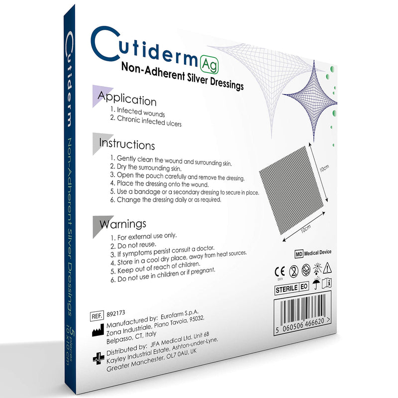 Pack of 5 Cutiderm AG Non-Adherent Silver Wound Dressings 10cm x 10cm 5 Count (Pack of 1) - BeesActive Australia