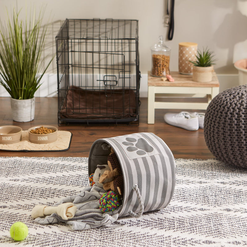 Bone Dry Pet Storage Collection Striped Paw Patch Bin, Small Round, Gray - BeesActive Australia