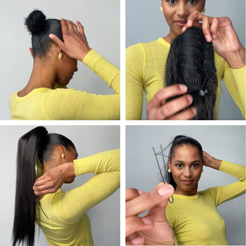 PRETTYSHOP 18" Hairpiece Ponytail Extensions Voluminous Wavy Black Dark Brown Mix PH34 black dark brown mix #1H6A PH34 - BeesActive Australia