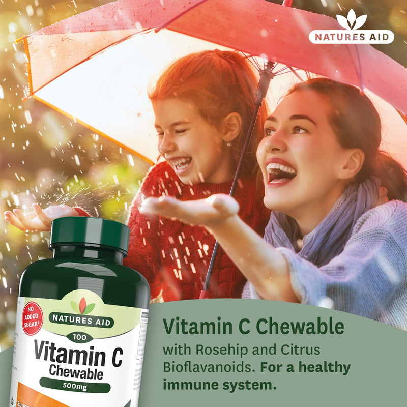 Natures Aid Chewable Vitamin C 500 mg, Sugar Free, Suitable for Vegans, 100 Tablets 100 count (Pack of 1) - BeesActive Australia