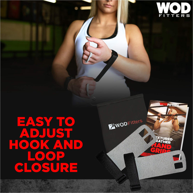 WODFitters Textured Leather Hand Grips for Cross Training, Kettlebells, Powerlifting, Chin Ups, Pull Ups, WODs & Gymnastics – with Grips Storage Pouch New Design Extra Small - BeesActive Australia
