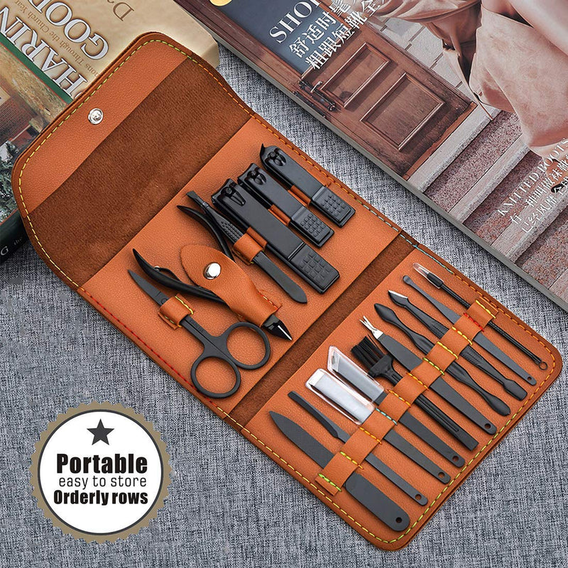 Gifts for Men/Women, Stainless Steel Manicure Set with PU leather case, Personal care tool (brown) - BeesActive Australia