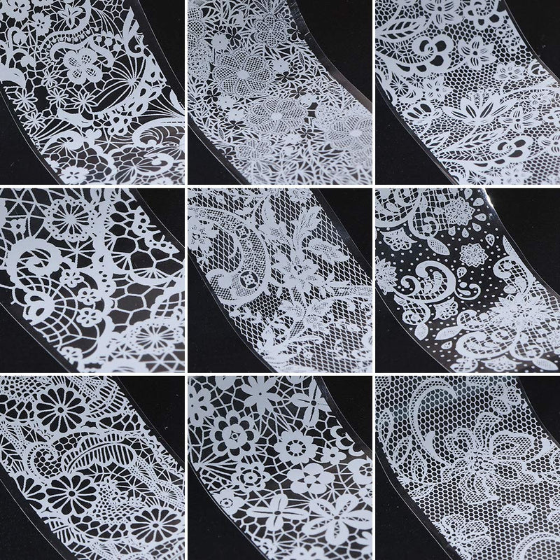 Nail Art Foil Transfer Stickers for Women Fingernails Toenails DIY Beauty Designs 20 Rolls Lace Acrylic Nail Foils Transfers Decals for Manicure Tips Wraps Charms Black and White Colors - BeesActive Australia
