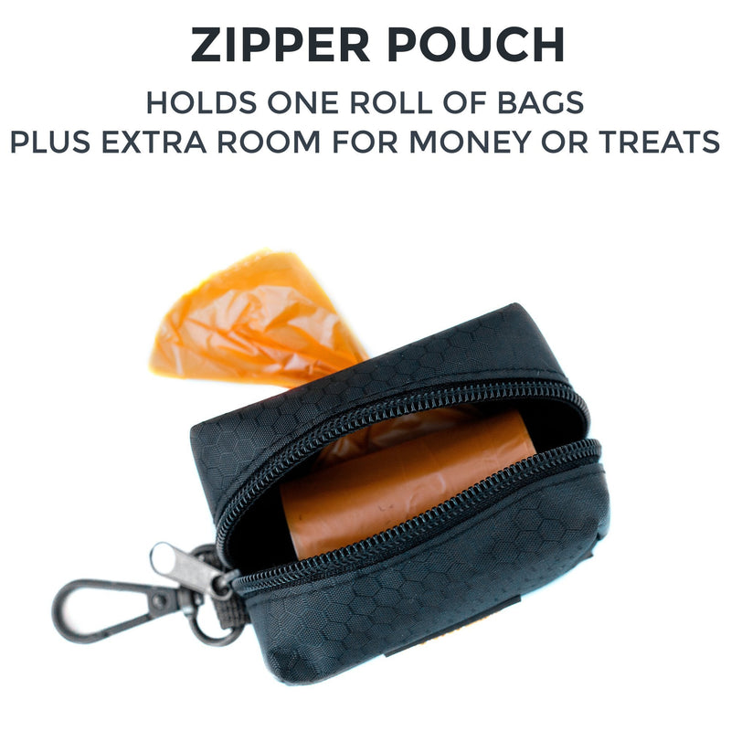 Mighty Paw Dog Poop Bag Holder, Premium Quality Pick-up Bag Zippered Pouch, Includes Carabiner Hook and 1 Roll of Pick-up Bags Black - BeesActive Australia