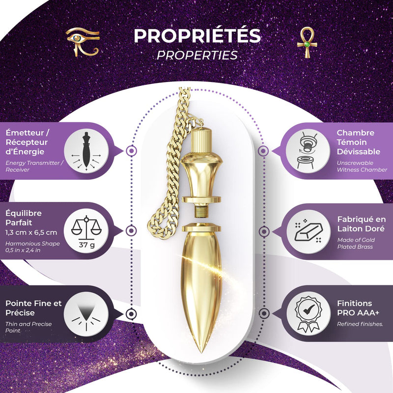 Egyptian Thot Dowsing Pendulum & Abbe Mermet drop Pendant in Gold Brass - Pack of 2 Divinatory Pendulums - BeesActive Australia