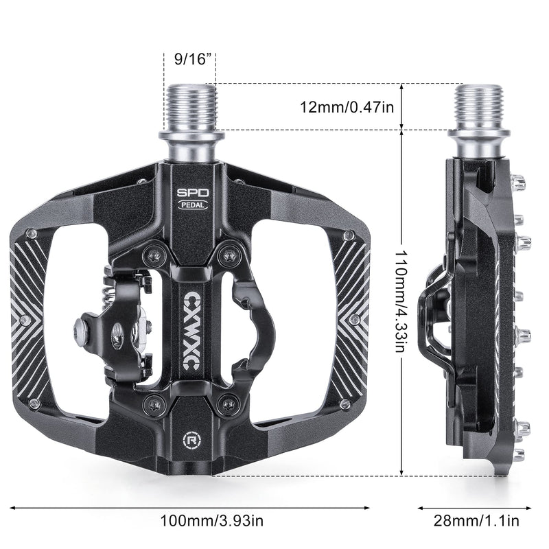 Mountain Bike Pedals Dual Function - Dual Sided Pedals Plat & SPD Clipless Pedal - 3 Sealed Bearings, 9/16 Bicycle Platform MTB Pedals - BeesActive Australia