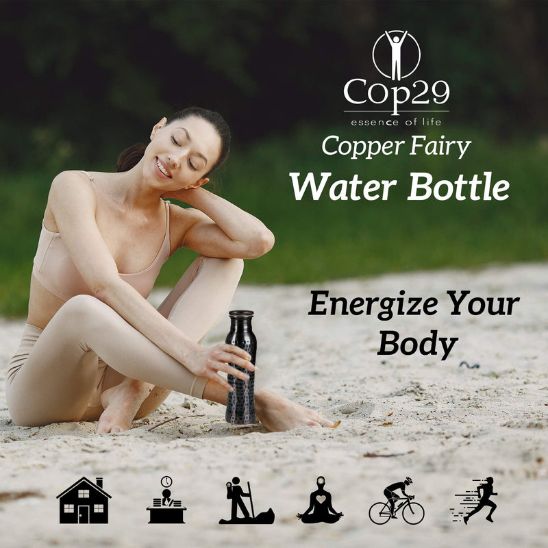 Cop29 Handmade Pure Copper Fairy Water Bottle: An Ayurvedic Copper Vessel, Gift Packing- 900ml/30oz (Antique Hammered) Antique Hammered - BeesActive Australia