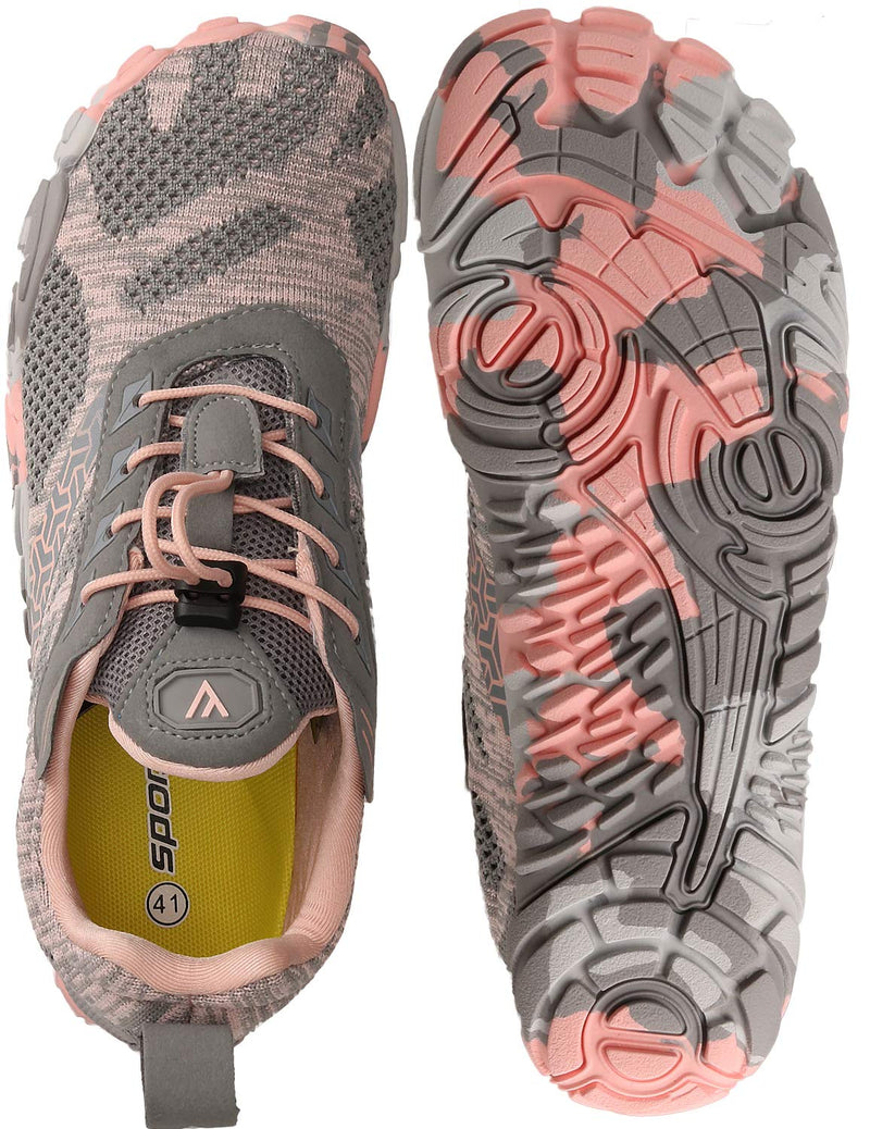 Joomra Women's Minimalist Trail Running Barefoot Shoes | Wide Toe Box | Zero Drop 9-9.5 A_pink Grey Knit - BeesActive Australia