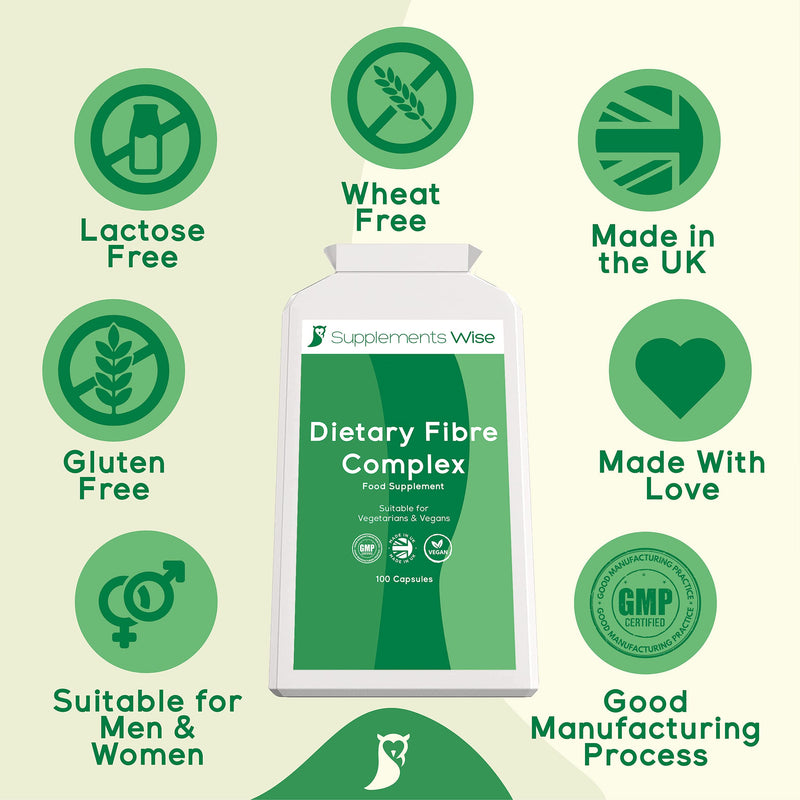Dietary Fibre Complex - 100 Capsules - Provides Constipation Relief - Powerful Stool Softener - Soluble and Insoluble Blend of Psyllium Husk, Flaxseed Powder, Apple Pectin, Rhubarb, Prune and More - BeesActive Australia