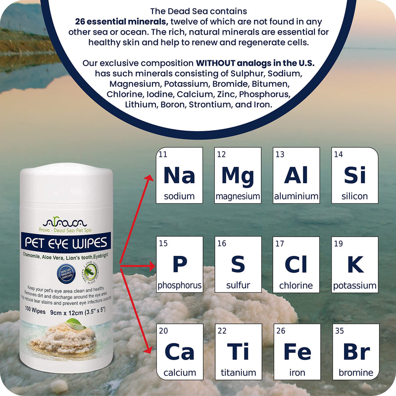 Arava Pet Eye Wipes - for Dogs Cats Puppies & Kittens - 100 Count - Natural and Aromatherapy Medicated - Removes Dirt Crust and Discharge - Prevents Tear Stain Infections & Irritations - Soft & Gentle - BeesActive Australia