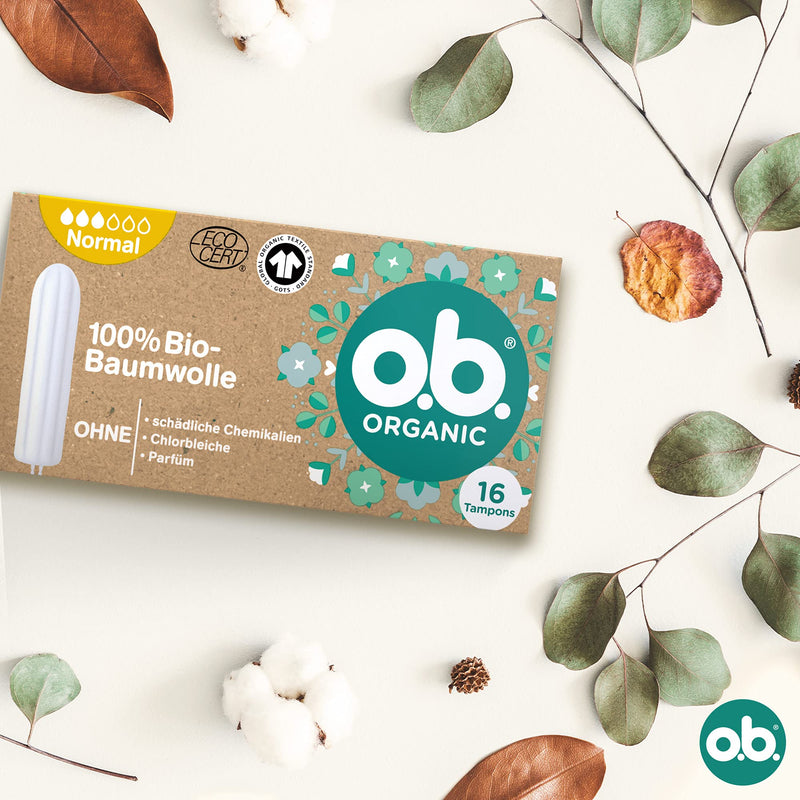 o.b. Organic Normal, Organic Tampons for Medium to Strong Days, Made from 100% Organic Cotton for Natural Protection (1 x 16 Pieces),Brown,30360 - BeesActive Australia
