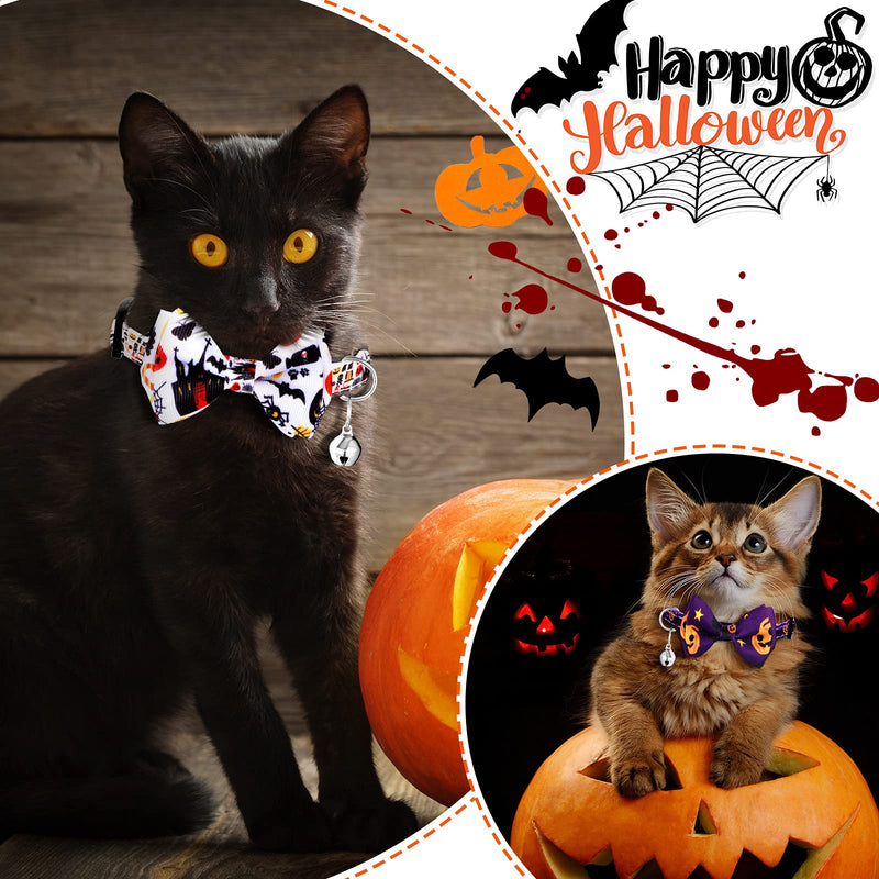 8 Pack Halloween Cat Collar with Bow Tie and Bell Adjustable Kitty Kitten Holiday Bow Tie Collar Witch Skeleton Bat Ghost Pumpkin Breakaway Cat Collar for Girl and Boys Male Female Classic Pattern - BeesActive Australia
