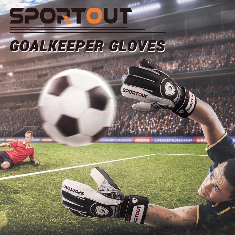 Sportout Goalie Gloves, Goalkeeper Gloves with Fingersave, Soccer Gloves, Breathable Soccer Goalie Gloves, 4mm Latex, for Kids Youth and Adult 7 Black - BeesActive Australia