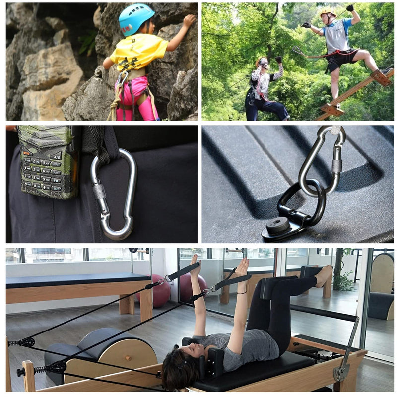 SpotDoo Locking Carabiner Clips, 304 Stainless Steel Heavy Duty Locking Carabiner Spring Snap Hook 3.15 Inch (M8) 6 - BeesActive Australia