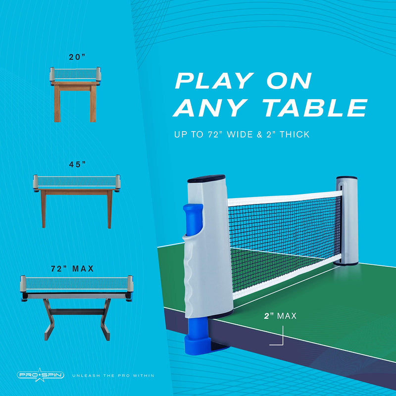 PRO SPIN Play Anywhere Portable Ping Pong Net – Retractable Table Tennis Net for Any Table Includes Convenient Storage Bag - BeesActive Australia
