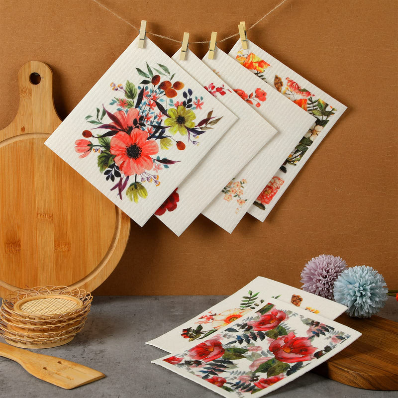 6 Pcs Swedish Kitchen Dish Cloths Kitchen Towels Reusable Sponge Cleaning Cloths Wipes Absorbent Dish Cloth Quick Drying Washable Decorative Tea Towels No Odor Bar Hand Towel (Flower) Flower - BeesActive Australia