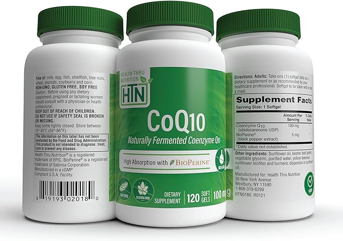 Health Thru Nutrition Coq10 with Bioperine 100Mg High Absorption No GMO No Soy, 100% Natural Coenzyme Q-10 120 Softgels - BeesActive Australia