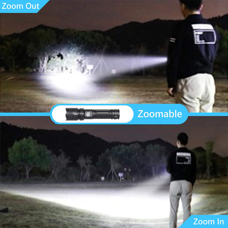 Rechargeable Led Flashlight, 10000 Lumens Super Bright Flashlights High Lumens tactical Flashlights with 26650 Batteries Included, Zoomable, 5 Modes, Waterproof Flashlight for Emergencies, Camping - BeesActive Australia