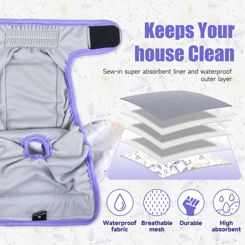 Leekalos Reusable Dog Diapers Female Easy to Put No Leak Dog Diapers for Heat Cycle Diapers for Dogs Female High Absorbent Puppy Diapers Washable Dog Diapers Flower Leaves Medium (Pack of 3) - BeesActive Australia