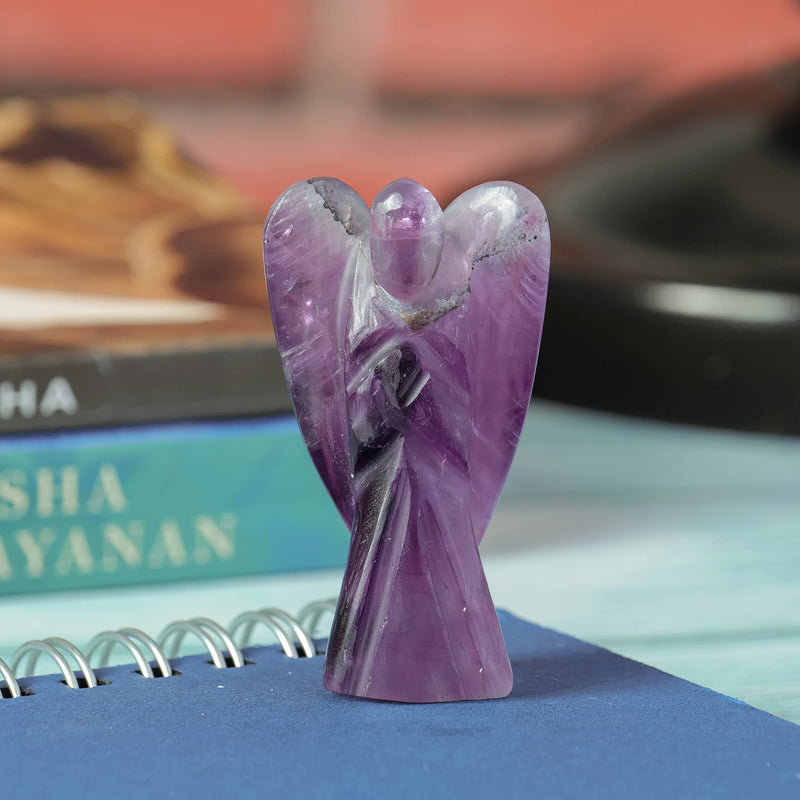 FASHIONZAADI Amethyst Carved Pocket Angel for Reiki Healing Statue Guardian Peace Figurine emf Protection Size - 2-2.5 Inch - BeesActive Australia