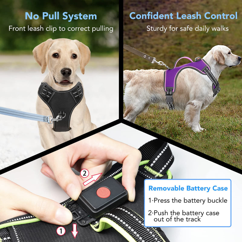 Light Up Dog Harness No Pull LED Dog Harness with Handle Vizbrite Rechargeable Lighted Dog Vest Harness for Small/Medium/Large/X-Large Size Dogs No Pull, 4 Point Adjustable Easy Walk Dog Harness. Purple-Pink Medium - BeesActive Australia