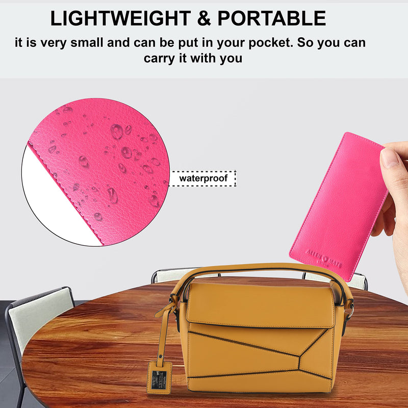 ALLEN & MATE Real Leather Reading Glasses Case Slim Soft Spectacles Pouch Sleeve with Glass Cleaning Cloth Pink Premium - BeesActive Australia