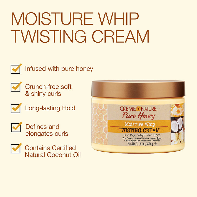 Creme of Nature Moisture Whip Twisting Curl Cream for Dry Dehydrated Hair, Moisturizing Hair Care Formulated with Pure Honey, 11.5 fl. oz. - BeesActive Australia