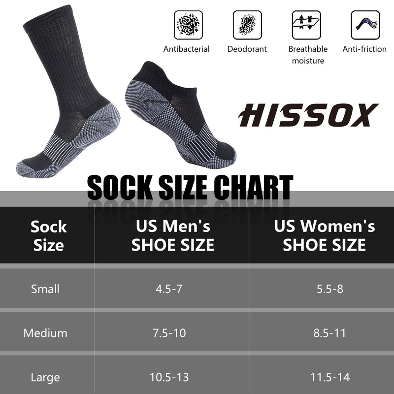 Copper Running Socks, Hissox Unisex Ankle Crew Moisture Wicking Anti Smell Sport Trekking Hiking Cushion Socks 6 Pairs-black-crew-moisture Wicking Socks L:Men 10.5-13;Women 11.5-14 - BeesActive Australia