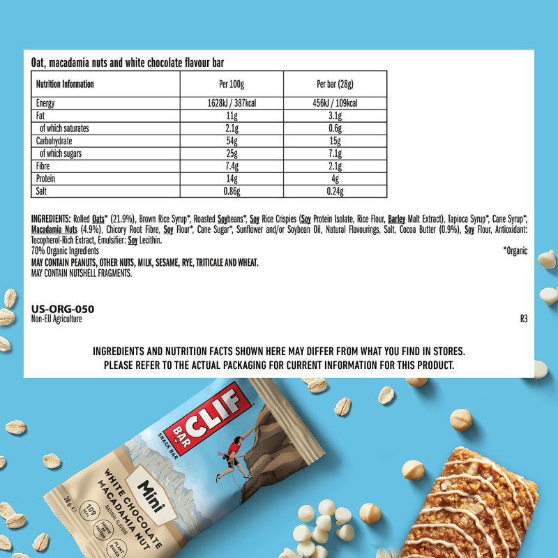 CLIF BAR Minis - Snack Bar - White Chocolate Macadamia Nut - Plant Based Protein - 10 x 28 g 28 g (Pack of 10) - BeesActive Australia